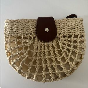 Beige Woven Crossbody Bag